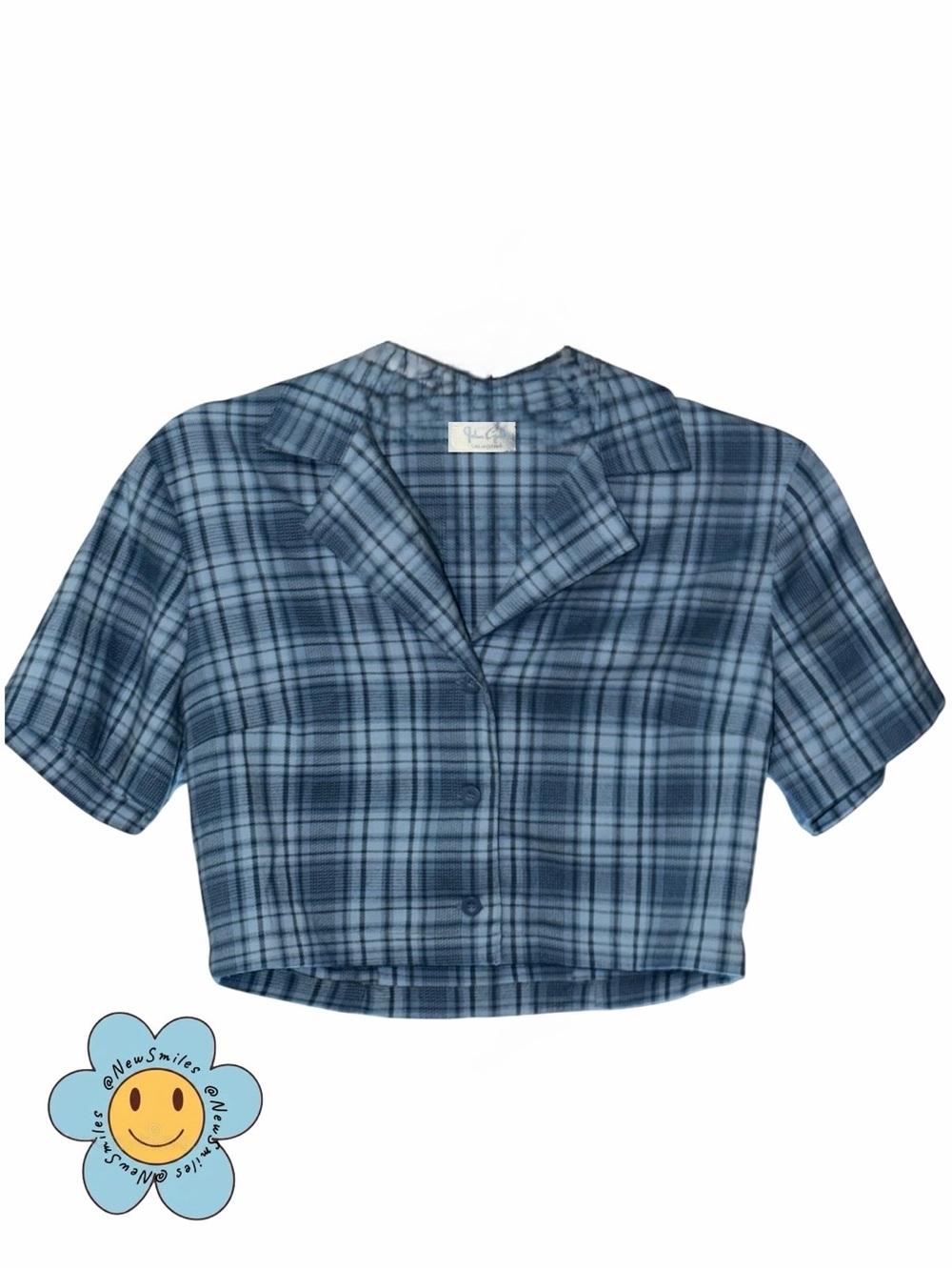 John Galt by Brandy Melville ~Blue Plaid ~Button-Up ~Crop Top ~Collared ~NWOT